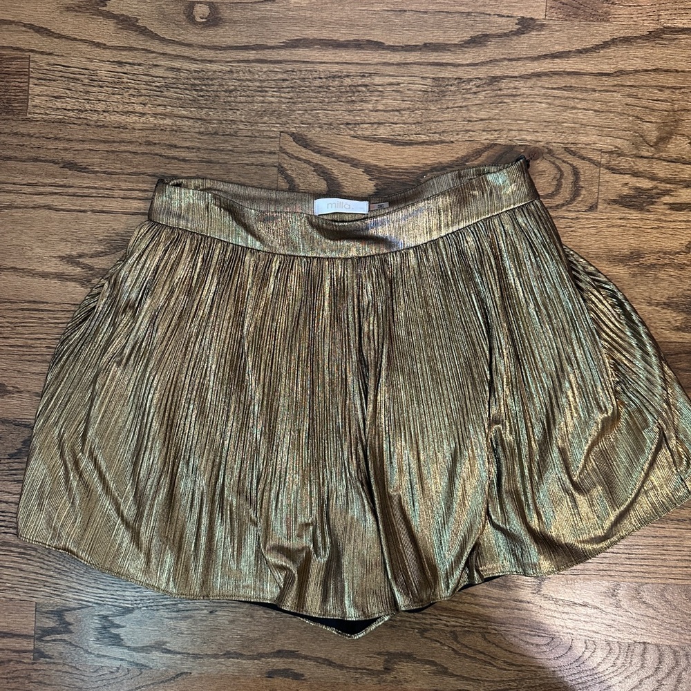 Gold Metallic Pleated Shorts